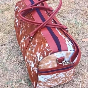 Tricolor Cowhide Leather Duffel Bag: Travel Weekender, Gym Bag