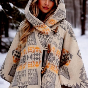 Beth Dutton Inspired Poncho Coat | Yellowstone Gray Wool Blend Outerwear