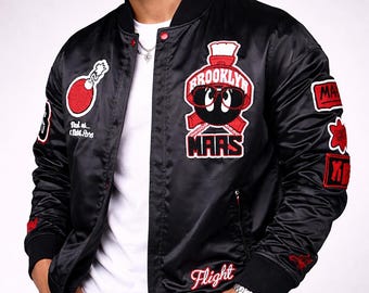 Chaqueta bomber de cuero negra Air Jordan Martian para hombre