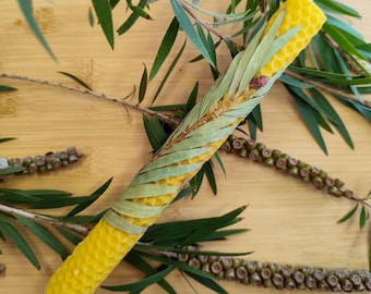 BEESWAX CANDLE with Dried Callistemon Leaves For Renewal, Cleansing, and Resilience RITUALS