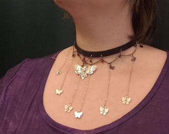 Death's Head Moth Leather Choker: Gothic Butterfly Necklace