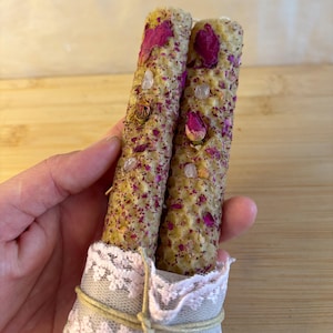Ritual Rose Candles with Rose Petals, Rose Quartz. Handcrafted Beeswax Spell Candles for Love, Self-Acceptance & Heart Healing