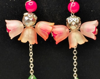 Handmade fairy core earrings with coral and flowers
