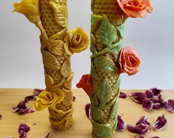 Handmade Beeswax Rose Candle: Love Ritual Altar Decoration