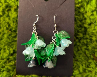 Black and blue flowers earrings – Handmade Floral Fairycore Jewelry, no nickel hooks (hypoallergenic)