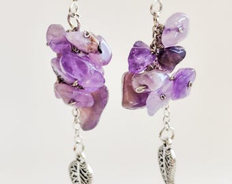 Amethyst Earrings with leaf for protection and safety rituals