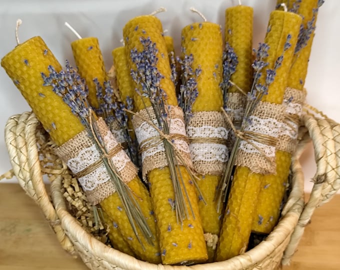 Featured listing image: Beeswax Candle with Dried Lavender: Rustic Home Decor