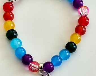 Rainbow Bracelet with unicorn: Magical Charm Jewelry with bright glass beads