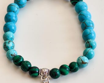 Turquoise Malachite Clover Bracelet: Handmade Lucky Charm