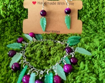 Fairycore Jewelry Set: Handmade Tiger Eye Bracelet and Earrings