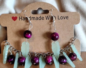 Fairycore Jewelry Set: Handmade Tiger Eye Bracelet and Earrings