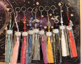Keychains – Fantasy Bag Tassel Charms with Crystals, Symbols & Enchanted Details