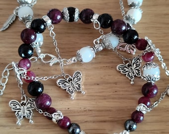 Handmade TGCF Bracelet Set: Garnet, Agate, Jade, Lava Stone