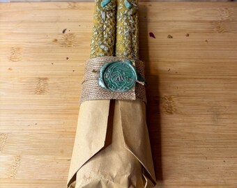 Ritual Sage Beeswax Spell Candles: Amazonite & Tea Tree Oil - Set of 2