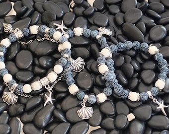 Lava Stone & Agate Bracelet: Seashell Starfish Charms, Sea Vibes