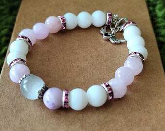 Love bracelet with natural pink stones