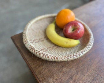 FOUND : handmade WOVEN BASKET - traditional woven shallow grass basket