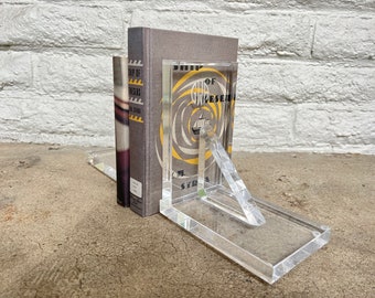 FOUND : vintage LUCITE BOOKENDS  - acrylic hollywood regency palm springs glam bookends