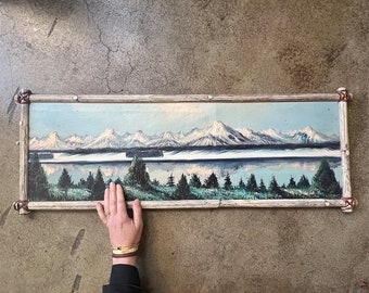 FOUND : vintage SERENE LAKE winter mountain landscape painting