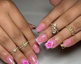 Sturdy Acrylic Presson Nails/Handmade Presson Nails/ 3d Flower Presson Nails/  thick presson nails/ Cheetah Print Pressons