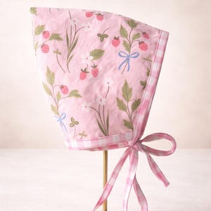 Floral Strawberry Pixie Bonnet Cotton Baby Hat – Spring Summer Cottagecore Toddler Child Sizes