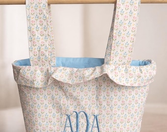Stroller Caddy Bag Tote Organizer Ruffle MONOGRAMED Custom Embroidery | Easy On/Off Snap Wipes Keys Phone Snack Diaper *Multi Fabric Options