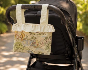 Stroller Caddy Bag Tote Organizer Ruffle Name Monogram Tag Custom Embroidery  Wipes Diaper Snack Winnie the Pooh Disney Trip Park Zoo Walks