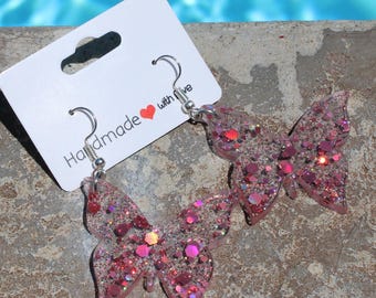 Butterfly Sequin Dangle Earrings | Pink Sequins