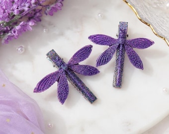 Whimsical Glitter Dragonfly Hair Clips Set of 2 | Fairycore Hair Accessories | Cottagecore Barrette | Festival Hair