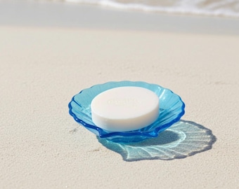 Translucent Blue Seashell Resin Dish, Coastal Bathroom Decor, Handmade Ring Holder