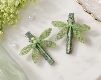 Whimsical Glitter Dragonfly Hair Clips Set of 2 | Fairycore Hair Accessories | Cottagecore Barrette | Festival Hair
