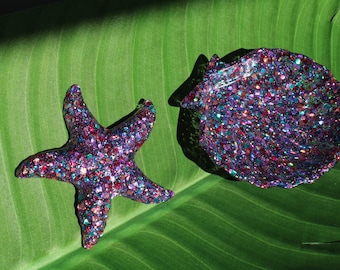 Mermaid Coastal Starfish & Seashell Dish Set - Beach Decor, Jewelry Holder, Soap Dish