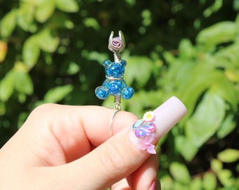 Teddy Bear Cigarette Holder | Smoke Ring | Blue Sequins