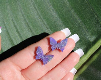 Purple Sparkle Butterfly Stud Earrings