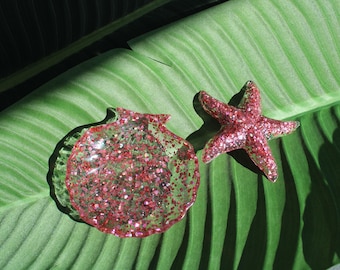 Juego de platos con estrellas de mar y conchas costeras: decoración de playa, porta joyas y jabonera