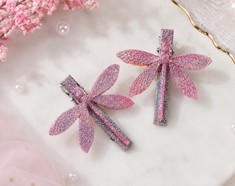 Whimsical Glitter Dragonfly Hair Clips Set of 2 | Fairycore Hair Accessories | Cottagecore Barrette | Festival Hair