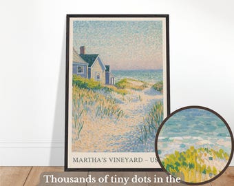 Van Gogh Style Pointillist Poster – Martha&#39;s Vineyard, USA Travel Print | Wall Art | Up to 24x36&quot;