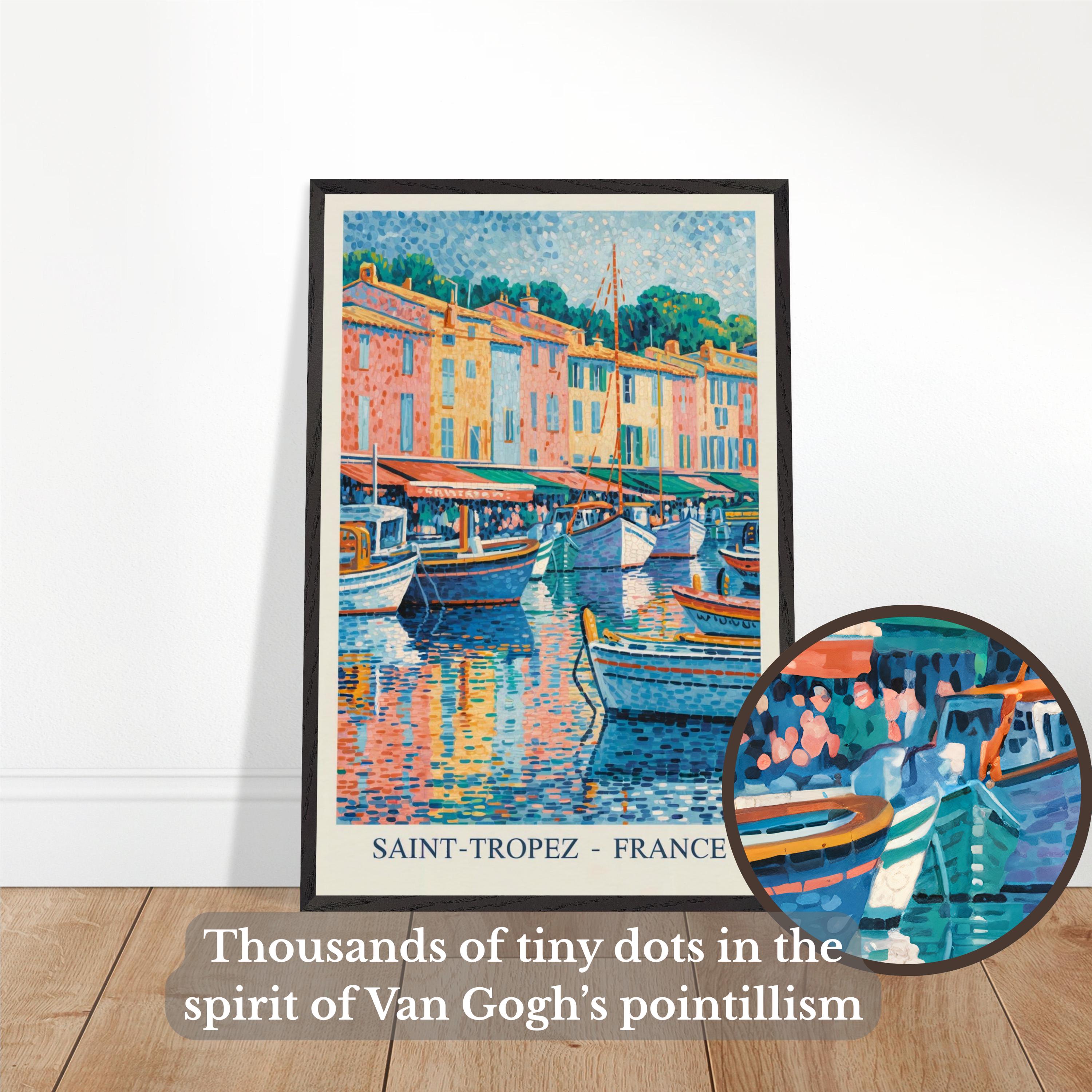 Van Gogh Style Pointillist Poster – Saint Tropez, France Travel Print | Wall Art | Up to 24x36"
