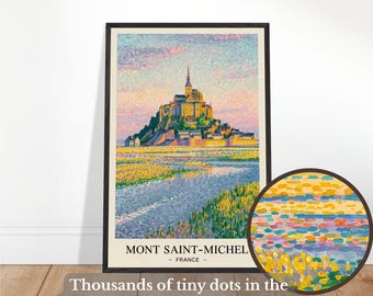 Van Gogh Style Pointillist Poster – Mont Saint Michel, France Travel Print | Wall Art | Up to 24x36&quot;