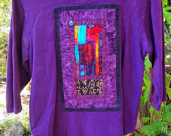 Handmade Artistic Quilted Purple Blouse Women's X-Small