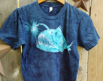 Stunning Handmade Batik Anglerfish Unisex Small T-Shirt