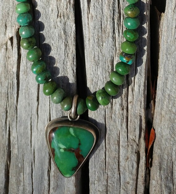Signed Native American Large Green Turquoise and … - image 6