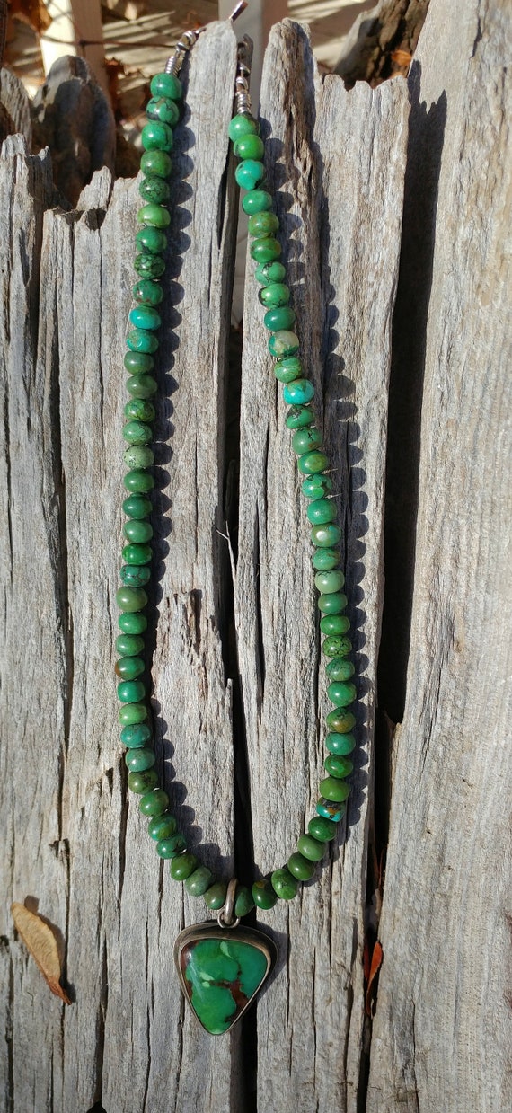 Signed Native American Large Green Turquoise and … - image 7