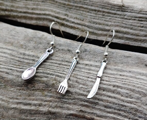 Handmade Sterling Silver Silverware Earrings - image 1
