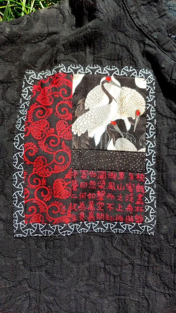 Handmade Artistic Quilted Dancing Cranes Black Ja… - image 7