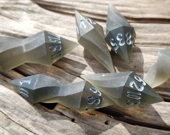 Smokey Quartz Crystals 6 Piece Handmade Resin Dice Set