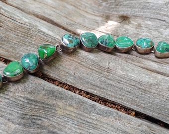 Stunning Handmade Signed Vintage First Nations Green Turquoise and Sterling Silver Bracelet Jewelry
