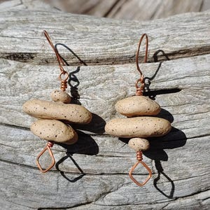 Charming Handmade Ceramic Pebble and Copper Earrings