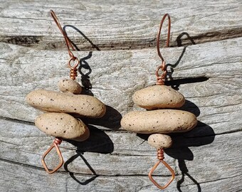 Charming Handmade Ceramic Pebble and Copper Earrings