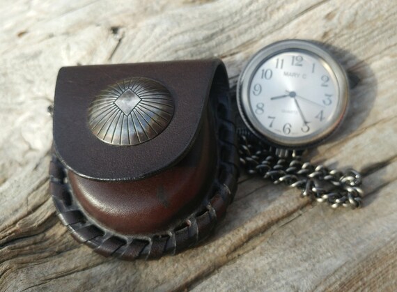 Stainless Steel Pocket Watch with Leather and Ste… - image 2